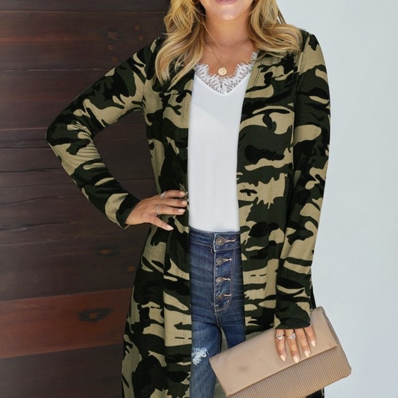 NEW Camo Print Long Sleeve Cardigan - Picture 3 of 15